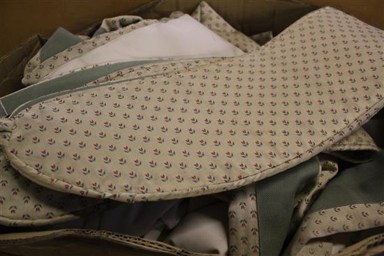 Pair cream & green trimmed brocade curtains